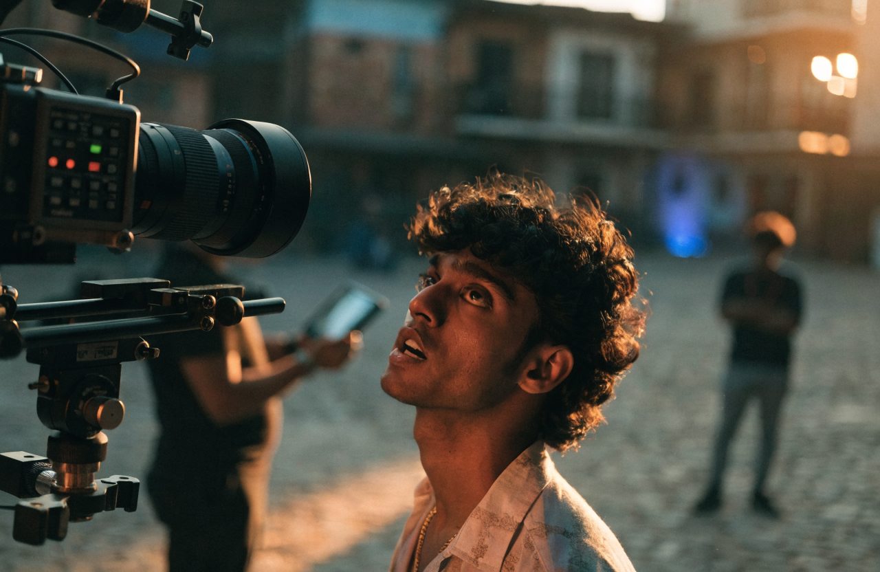 An outdoor music video shoot